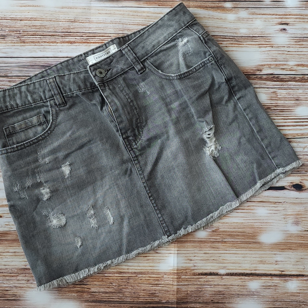 Distressed Gray Denim Skirt